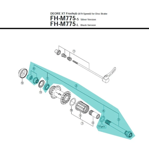 Axe Roue Arrière Shimano Deore XT M775 - Y3D098050 1 Axe Roue Arrière Shimano Deore XT M775 - Y3D098050